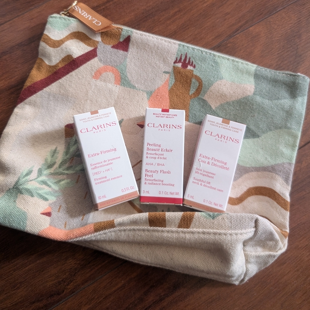 Clarins Skincare Set with Canvas Pouch